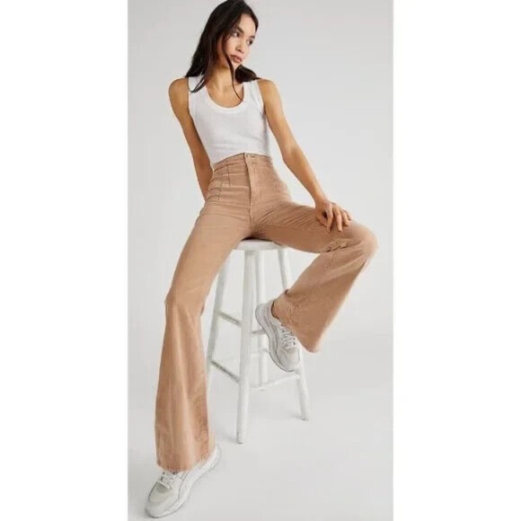 Free People Jayde Corduroy Flare High Waisted Pants - size 26 - Picture 2 of 6